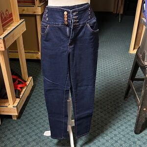 High-Waisted Button-Up Blue Jeans